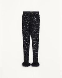 Valentino - Lace Leggings With Feathers - Lyst