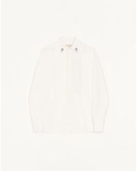 Valentino - Cotton Poplin Shirt With Pleated Plastron And Embroidery On The Collar - Lyst