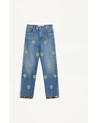 Valentino Embroidered Medium Trousers in Blue | Lyst