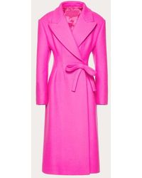 Valentino - Diagonal Double Wool Long Coat With Bow Detail - Lyst