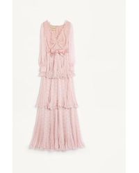 Valentino - Robe Longue En Creponne Chiffon Avec Imprimé Plus De Pois Femme - Lyst