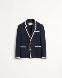 Valentino - Single-Breasted Jersey Cotton Jacket With Torchon Piping - Lyst