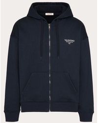Valentino - Cotton Sweatshirt With Hood, Zip And Print - Lyst