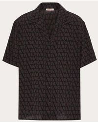 Valentino - Camicia manica corta in seta con stampa toile iconographe all over - Lyst