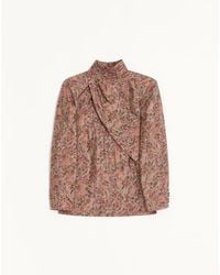 Valentino - Viscose And Silk Shirt With Draped Scarf Neckline And All-Over Urbs Print - Lyst