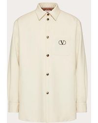 Valentino - Giacca camicia in gabardina di lana con patch vlogo signature - Lyst