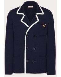 Valentino - Double-breasted Wool Jacket With Metallic V Detail - Lyst