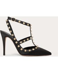 Valentino Garavani - Satin Rockstud Pump With All-over Tubes Embroidery And Straps 100 Mm - Lyst