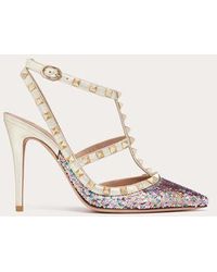 Valentino Garavani - Rockstud Pump With Sequin Embroidery And Straps 100mm - Lyst