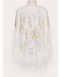 Valentino Crepe Couture Dress With Feather Embroidery - Multicolour