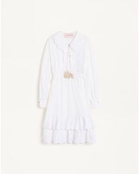Valentino - Besticktes Kleid Aus Baumwolle Und Leinen Frau - Lyst