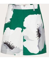 Valentino - Cotton Poplin Bermuda Shorts With Flower Portrait Print - Lyst