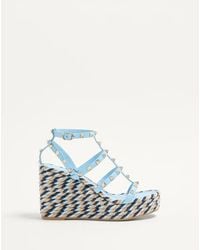 Valentino Garavani - Rockstud Calfskin Wedge Sandal With Straps 95Mm - Lyst