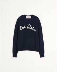 Valentino - Wool Crewneck Jumper With Chez Embroidery - Lyst