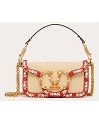 Valentino Garavani - Small Locò Raffia Shoulder Bag With Embroidered Trim - Lyst