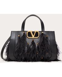 Valentino Garavani - Vlogo Signature Small Leather Handbag With Feathers - Lyst