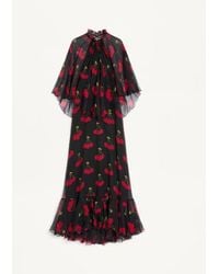 Valentino - Robe Longue En Mousseline Crépon Avec Imprimé Cherryfic Femme - Lyst