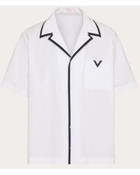 Valentino - Vディテール ラバー加工 コットン ポプリン ボウリングシャツ おとこ ホワイト - Lyst