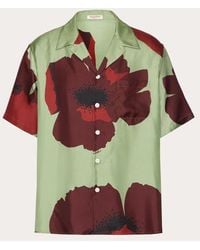 Valentino - Silk Twill Bowling Shirt With Flower Portrait Print - Lyst