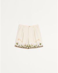 Valentino - Cotton Canvas Bermuda Shorts With Floral Embroidery And Jacquard Trimmings - Lyst