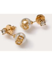 Valentino Garavani - Vlogo Signature Metal Earrings With Swarovski® Crystals And Resin Pearls - Lyst