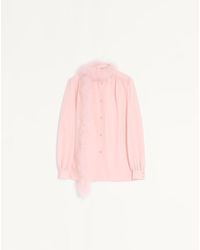 Valentino - Crepe De Chine Shirt With Feathers - Lyst