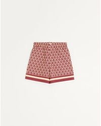 Valentino - Cotton Popeline Bermuda Shorts With Toute La V Print - Lyst