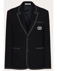 Valentino - Single-breasted Cotton Jersey Jacket With Vlogo Signature Patch - Lyst