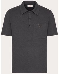 Valentino - Stretch Cotton Polo Shirt With Metallic V Detail - Lyst