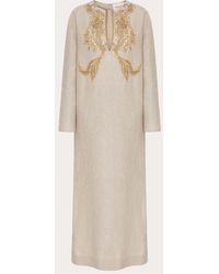 Valentino - Embroidered Linen Canvas Midi Dress - Lyst