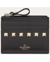 Valentino Garavani - Rockstud Calfskin Cardholder With Zip - Lyst