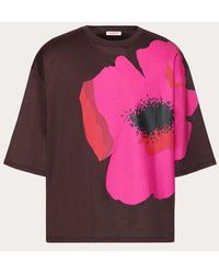Valentino - Mercerised Cotton T-shirt With Flower Portrait Print - Lyst