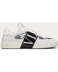 Valentino Garavani Vltn Low-top Calfskin And Fabric Sneaker With Bands ...