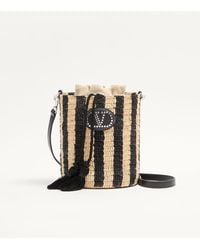 Valentino Garavani - Small Striped Raffia Bucket Bag - Lyst