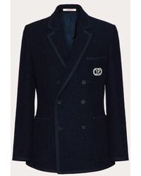 Valentino - Double-breasted Bouclé Wool Jacket With Vlogo Signature Embroidery - Lyst