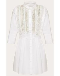 Valentino - Embroidered Cotton Popeline Dress - Lyst