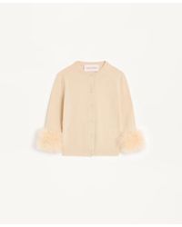 Valentino - Wool Feather-Trim Cardigan - Lyst
