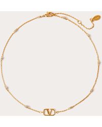 Valentino Garavani - Mini Vlogo Signature Necklace In Metal And Swarovski® Crystals - Lyst