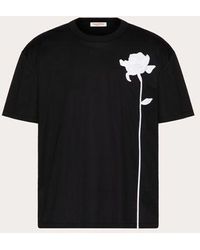 Valentino - T-shirt in cotone mercerizzato con ricamo fiore - Lyst