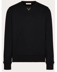 Valentino - Cotton Crewneck Sweatshirt With Rubberised V Detail - Lyst