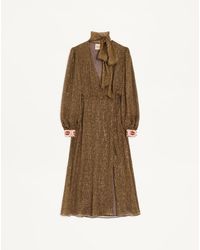 Valentino - Creponne Lamé Dress With Embroidered Fauve Eclat Print - Lyst