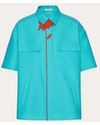 Valentino - Wool And Silk Bowling Shirt With Flower Embroidery - Lyst