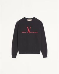 Valentino - Cotton Crewneck Sweatshirt With Made - Lyst