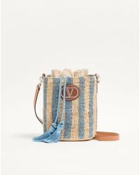 Valentino Garavani - Small Striped Raffia Bucket Bag - Lyst