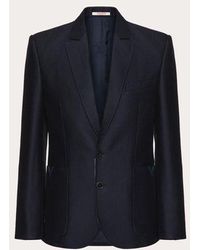 Valentino - Wool And Silk Single-breasted Jacket With Rubberised V Detail - Lyst