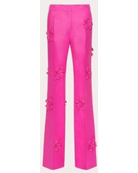 Valentino - Crepe Couture Trousers With Floral Embroidery - Lyst