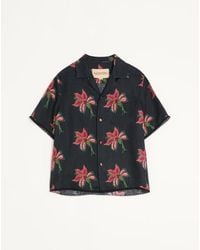 Valentino - Linen Bowling Shirt With Papier Floral Print - Lyst