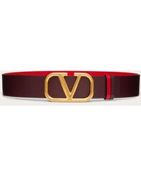 Valentino Garavani Reversible Vlogo Signature Belt In Glossy Calfskin 40 Mm - Red