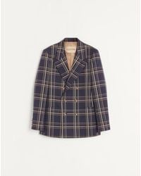 Valentino - Double-Breasted Wool And Cotton Jacket With Check Pattern - Lyst