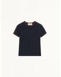 Valentino - Cotton T-Shirt With Crew Neck, Contrasting Side Bands And Vlogo Embroidery - Lyst